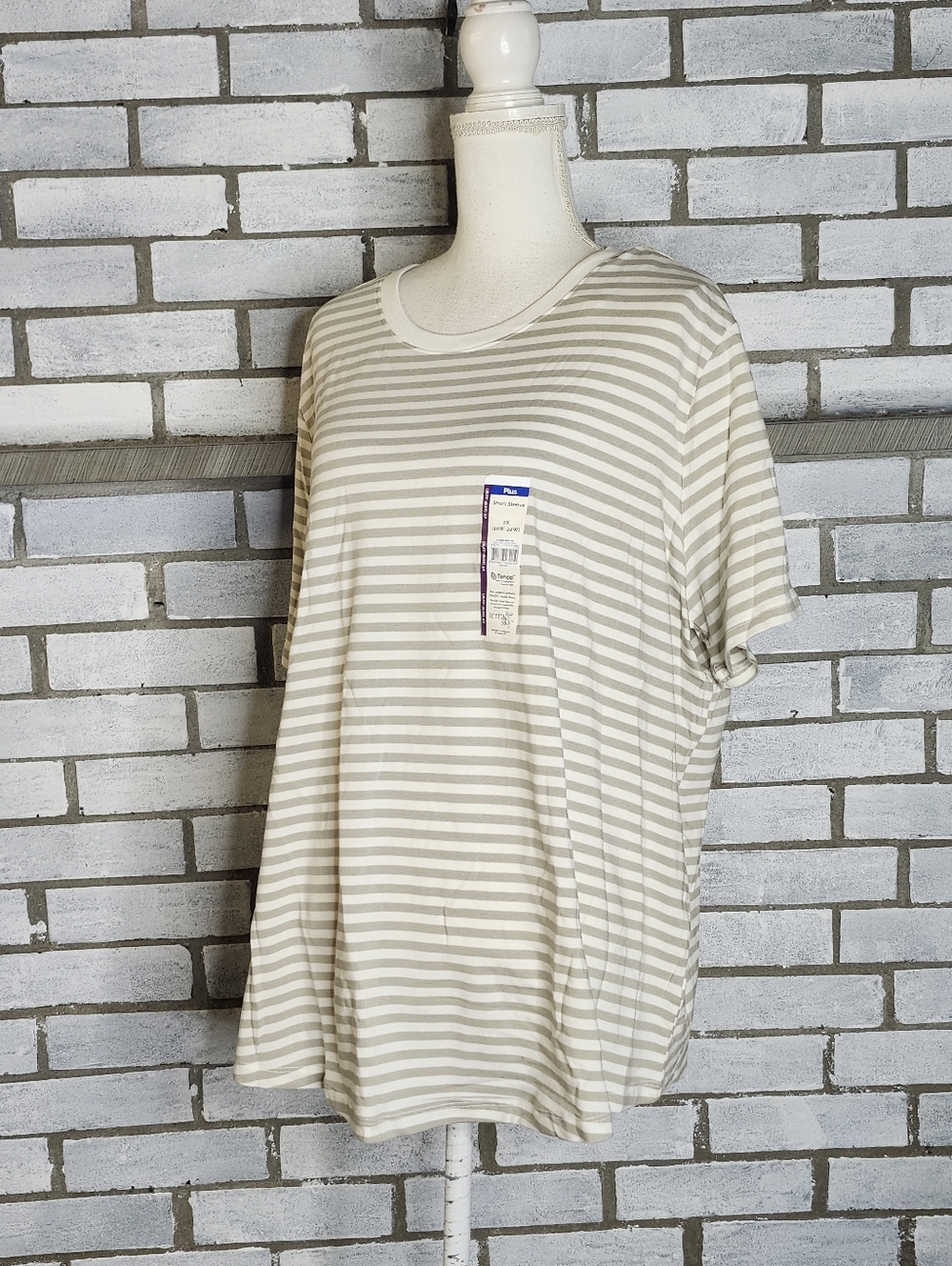 • NWT Terra & Sky Women's Short Sleeve Striped Core Crew Tee Plus Size 2X White